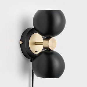Mia Mid Century Modern Plug-in Wall Sconce Black With Shades Flush Mount Vanity Light With On/Off Switch Bedside Lamp Retro Light Fixture
