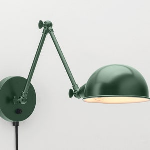 Folke Wall Sconce | Dark Green | On/Off Switch & Plug-in Option | Retro | Loft | Industrial | Minimalist | Lamp