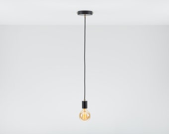 Lámpara colgante de techo individual Bjorn, cable textil negro, latón crudo