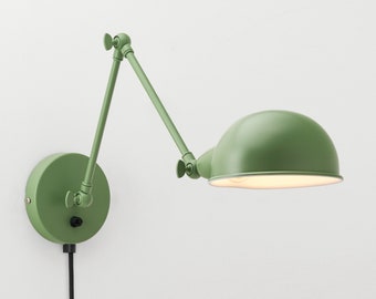 Folke Wall Sconce | Green | On/Off Switch & Plug-in Option | Retro | Loft | Industrial | Minimalist | Lamp