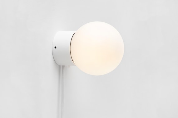 Zoe Wall Sconce White Plug-in On/Off Switch White Sphere Milk Glass Globe Plafond Bedside Lamp