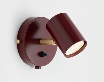 Burgundy Red Wall Sconce, Raw Brass Mid Century Bedside Lamp