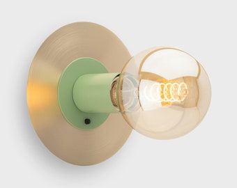 Zoe Wall Sconce Green On/Off Switch Mid Century Modern Bedside Lamp Raw Brass