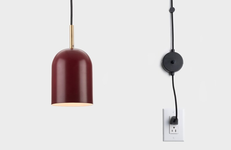 Alf Mid Century Modern Plug-in Pendant Lamp Shade With On/Off Switch Burgundy