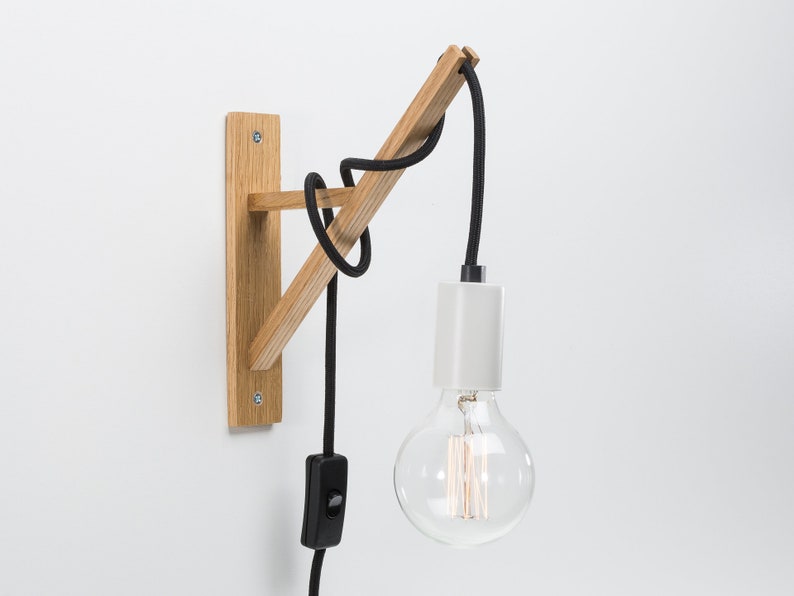 Otto Plug In Wall Sconce White Wooden Wall Hook Steampunk Lamp Wooden Lamp Bedside Lamp Industrial Lamp image 1