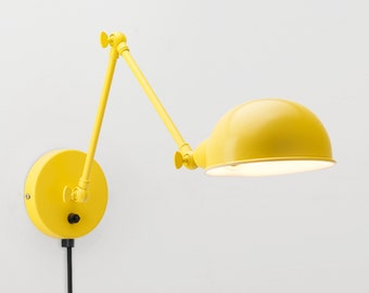 Folke Wall Sconce | Yellow | On/Off Switch & Plug-in Option | Retro | Loft | Industrial | Minimalist | Lamp