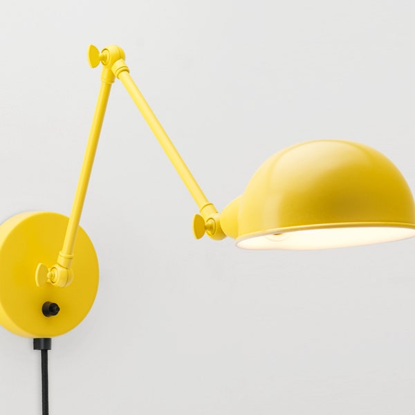 Folke Wall Sconce | Yellow | On/Off Switch & Plug-in Option | Retro | Loft | Industrial | Minimalist | Lamp