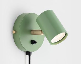 Aplique de pared enchufable moderno Lea Mid Century, color verde oliva con sombras, lámpara de noche con montaje empotrado, lámpara de noche, accesorio de iluminación Retro