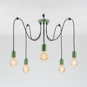 Elvin 5-Port Ceiling Pendant Lamp | Green | Swag Hook | Spider Chandelier | You Choose We Build | Textile Cable | Color Cord