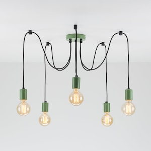 Elvin 5-Port Ceiling Pendant Lamp | Green | Swag Hook | Spider Chandelier | You Choose We Build | Textile Cable | Color Cord