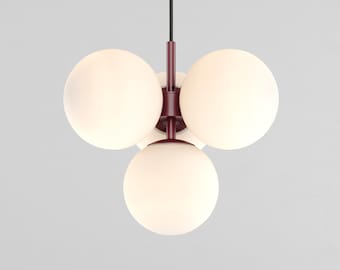 Zoe Four-Globe Pendant Light Burgundy Red Milk Glass Sphere Plafond Ceiling Fixture for Kitchen Island