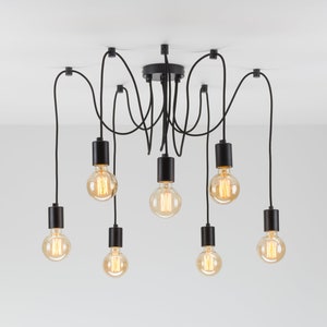 Elvin 7-Port Ceiling Pendant Lamp | Black | Swag Hook | Spider Chandelier | You Choose We Build | Textile Cable | Color Cord