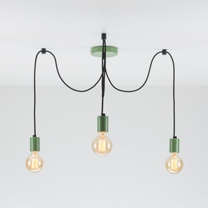 Elvin 3-Port Ceiling Pendant Lamp | Green | Swag Hook | Spider Chandelier | You Choose We Build | Textile Cable | Color Cord