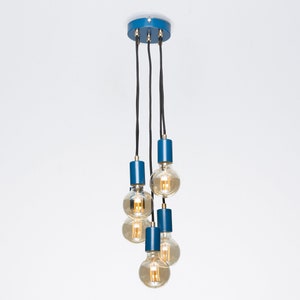 Bjorn 5-Port Ceiling Pendant Lamp Navy Textile Cable Raw Brass