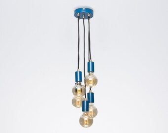 Bjorn 5-Port Ceiling Pendant Lamp Navy Textile Cable Raw Brass