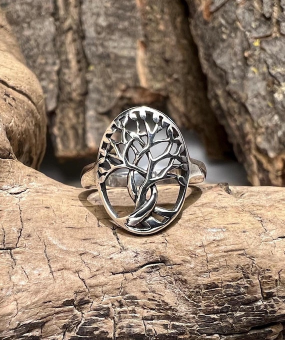 Openwork Twisted Tree Design Sterling Silver Ring… - image 1