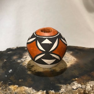 Vintage Acoma Pueblo Miniature Painted Geometric Design Pottery - Marie Miller