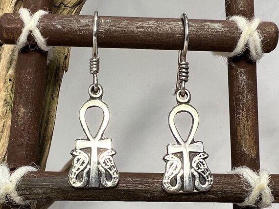 Ankh with Cobras Design Egyptian Silver Earrings … - image 2