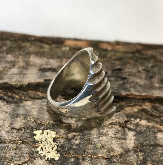 Ridge Patterned Heavy Solid Sterling Silver Ring … - image 8