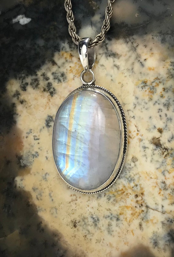 Polished Oval Rainbow Moonstone Sterling Silver P… - image 10