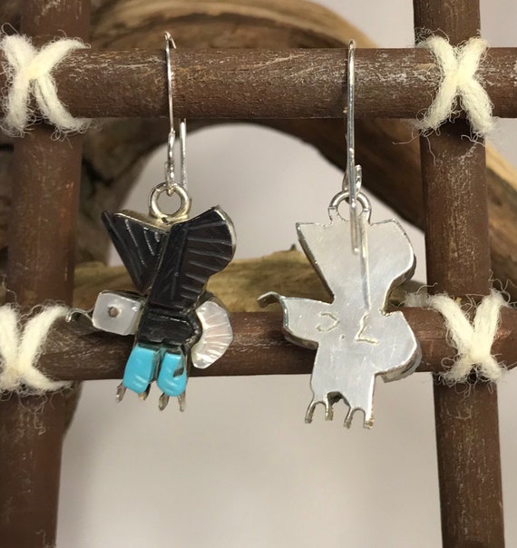 Zuni Turquoise Jet and Mother of Pearl Sterling S… - image 9