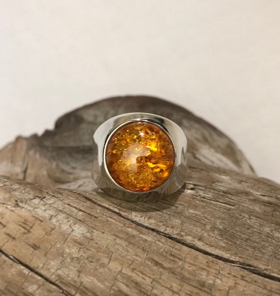 Polished Round Baltic Honey Amber Sterling Silver 