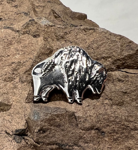 Solid Cast Sterling Silver Bison Brooch - image 9