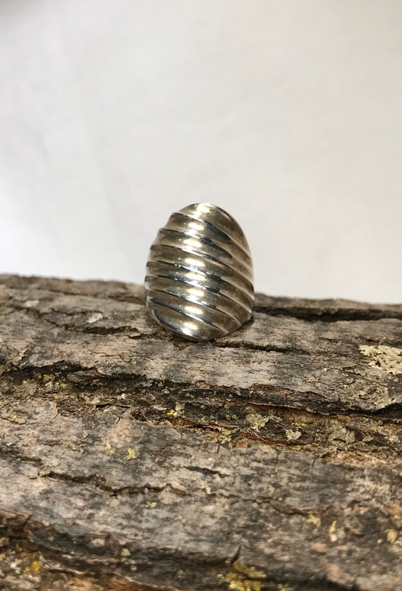 Ridge Patterned Heavy Solid Sterling Silver Ring … - image 2