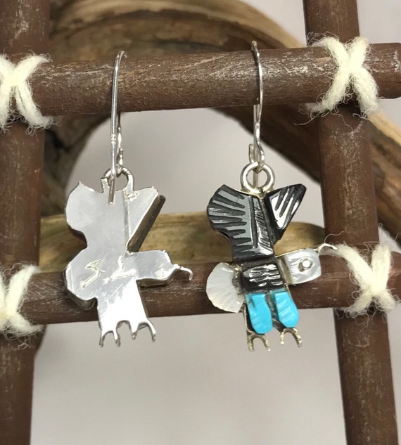 Zuni Turquoise Jet and Mother of Pearl Sterling S… - image 8