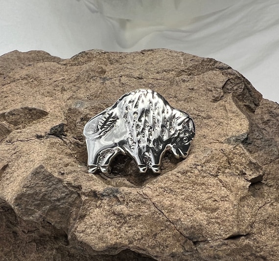 Solid Cast Sterling Silver Bison Brooch - image 2