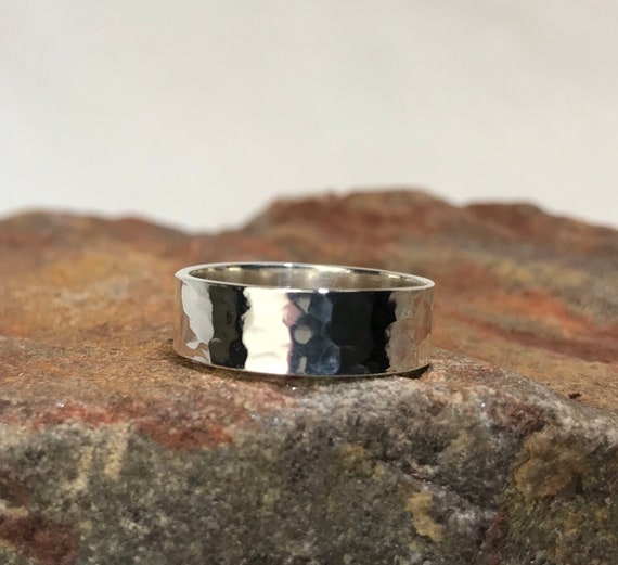Hammered Finish Solid Sterling Silver Ring Band -… - image 3