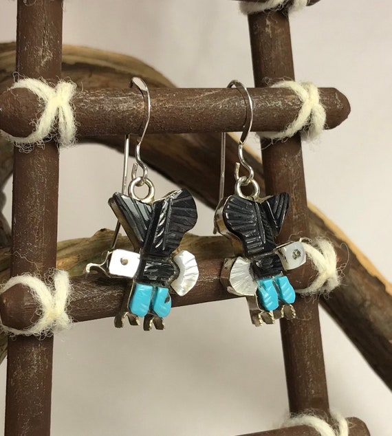 Zuni Turquoise Jet and Mother of Pearl Sterling S… - image 5