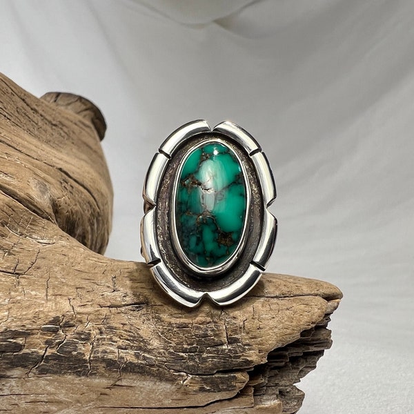 Green Damele Turquoise Hand Fabricated Sterling Silver Ring - T. Hunkins