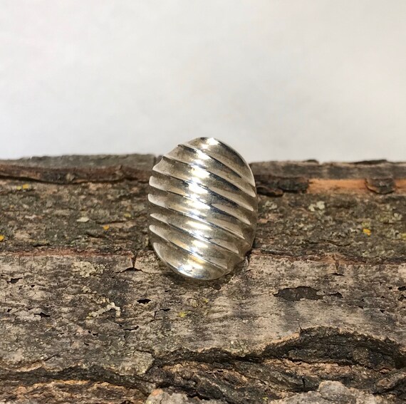 Ridge Patterned Heavy Solid Sterling Silver Ring … - image 1