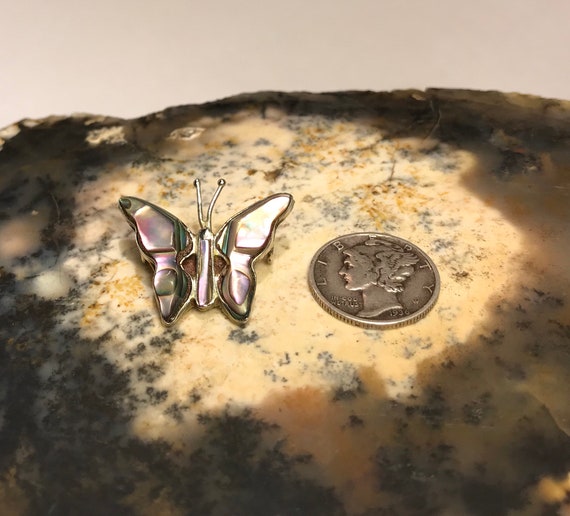 Carved Abalone Shell Alpaca Silver Butterfly Pend… - image 10