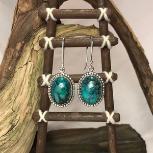 Sale!!!  Polished Turquoise Serrated Bezel Set Sterling Silver Earrings - Arya
