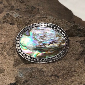 Polished Abalone Shell Sterling Silver Oval Brooch