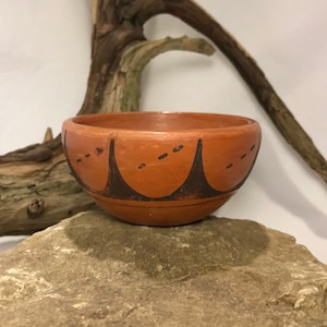 Vintage Traditional Black on Red Hopi Pottery Bowl - 1955
