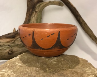 Vintage Traditional Black on Red Hopi Pottery Bowl - 1955