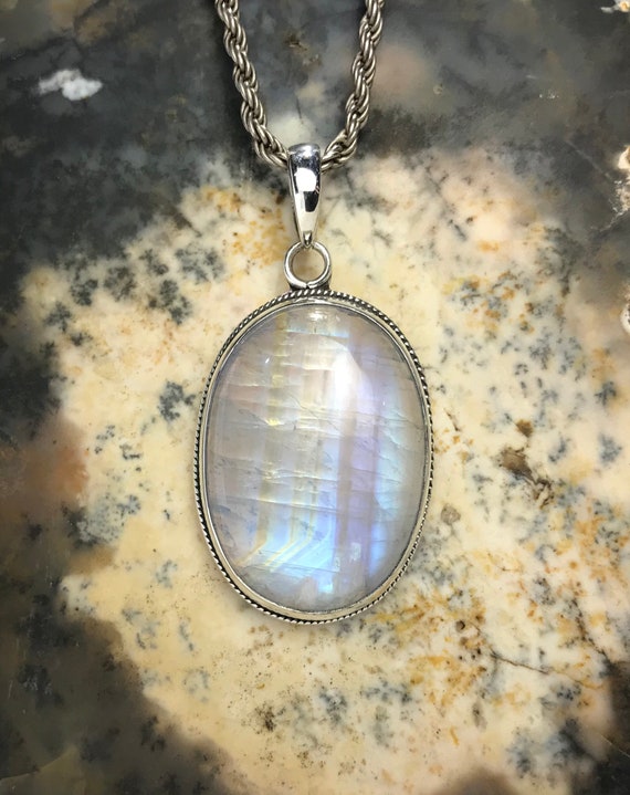 Polished Oval Rainbow Moonstone Sterling Silver Pe