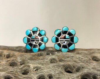 Zuni Indian Sterling Silver Needle Point Tiered Coral Post Earrings Soseeah 