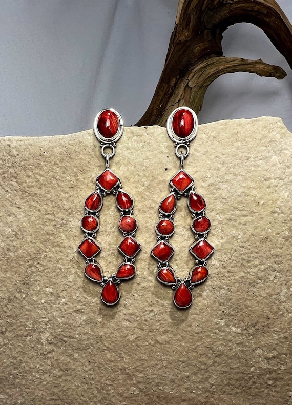 Native American Important Jeanette Dale Lapis Coral Sterling Silver Earrings Native American Important Jeanette Dale Lapis Coral Sterling Silver Earrings