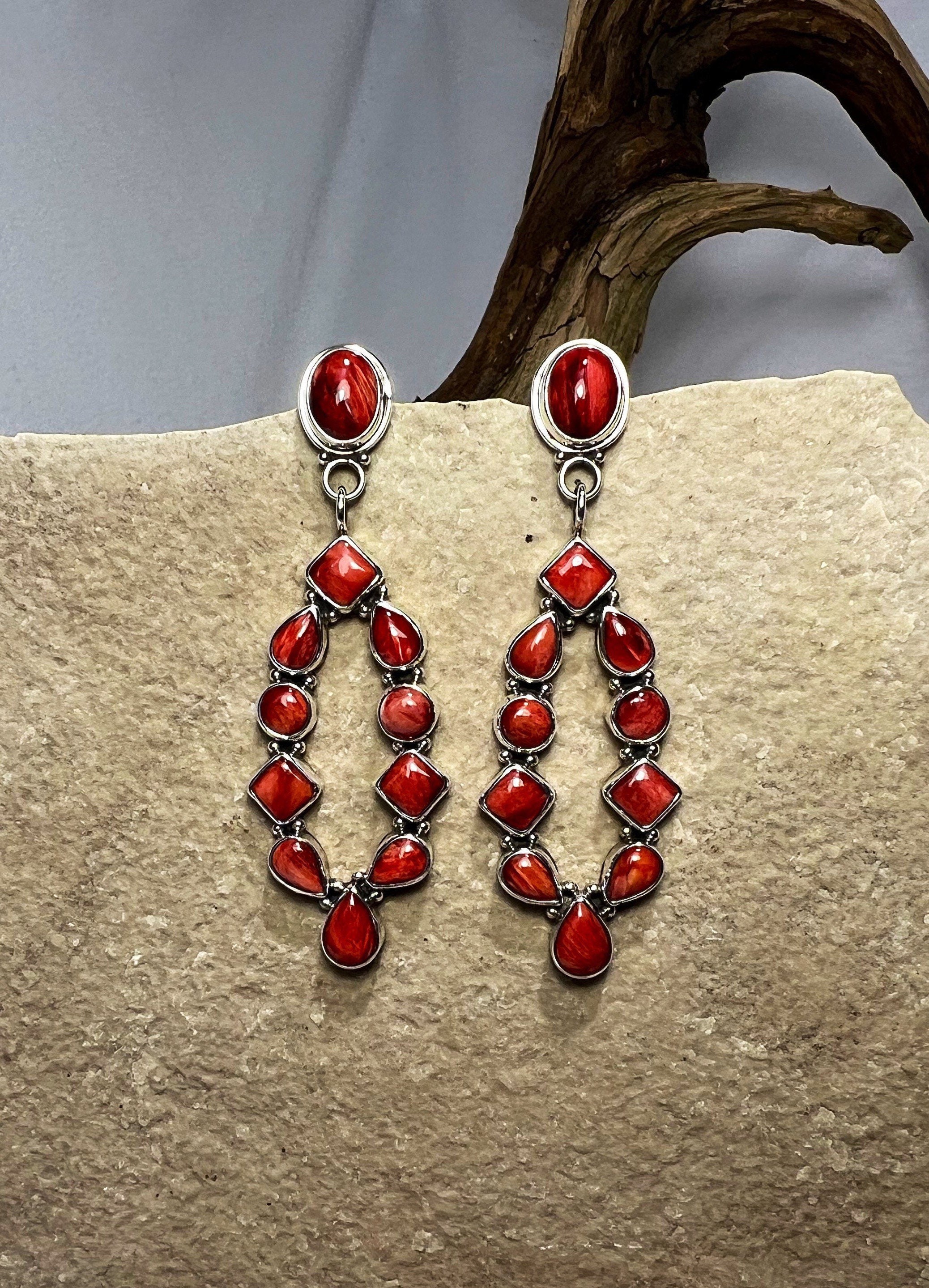 Native American Important Jeanette Dale Lapis Coral Sterling Silver Earrings Native American Important Jeanette Dale Lapis Coral Sterling Silver Earrings