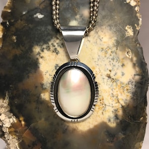 Southwest Style Mabe Pearl Sterling Silver Pendant - Carol Felley