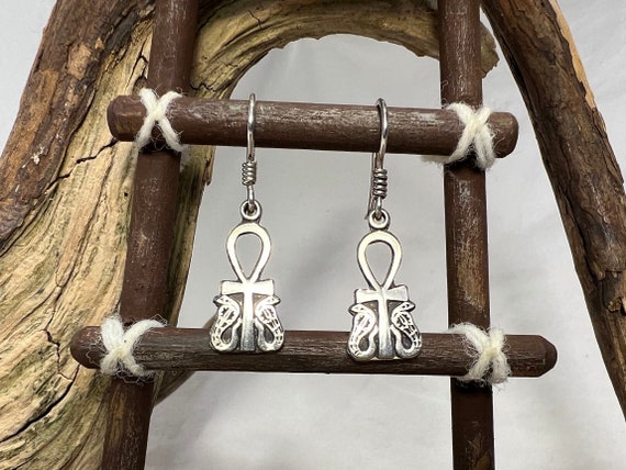 Ankh with Cobras Design Egyptian Silver Earrings … - image 1