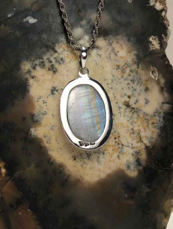 Polished Oval Rainbow Moonstone Sterling Silver P… - image 7