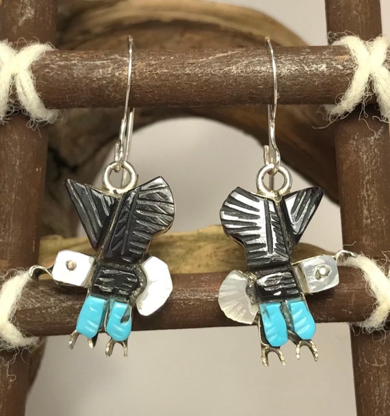 Zuni Turquoise Jet and Mother of Pearl Sterling S… - image 10