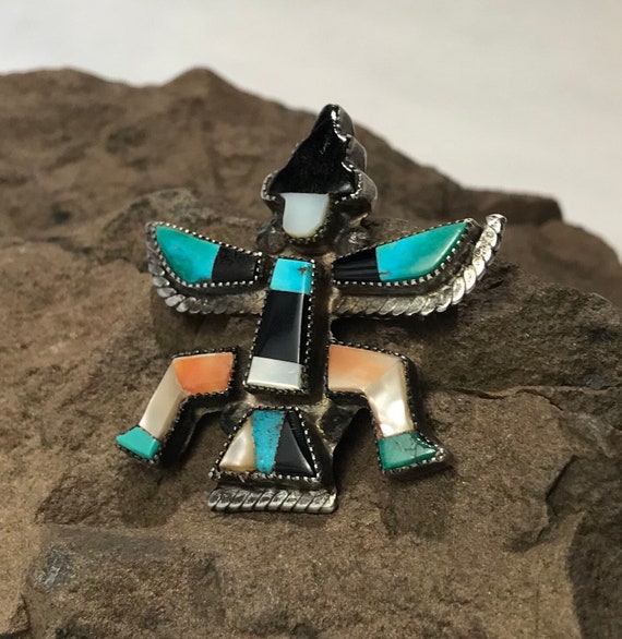 Vintage Zuni Knifewing Inlay of Turquoise Jet and… - image 5