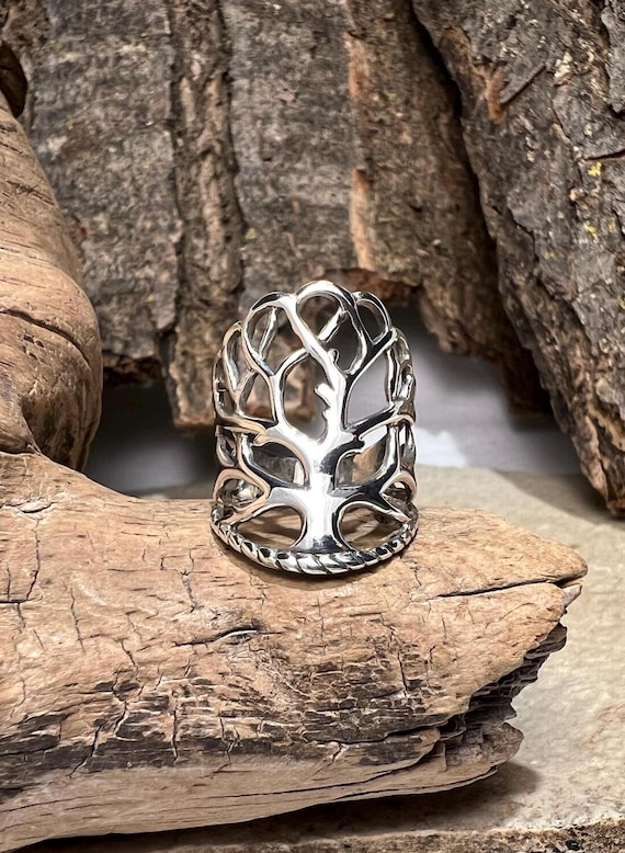 Openwork Tree Design Sterling Silver Ring - Size 6 - image 1