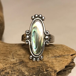Vintage Bell Trading Polished Abalone Shell Sterling Silver Ring - Size 6 1/2